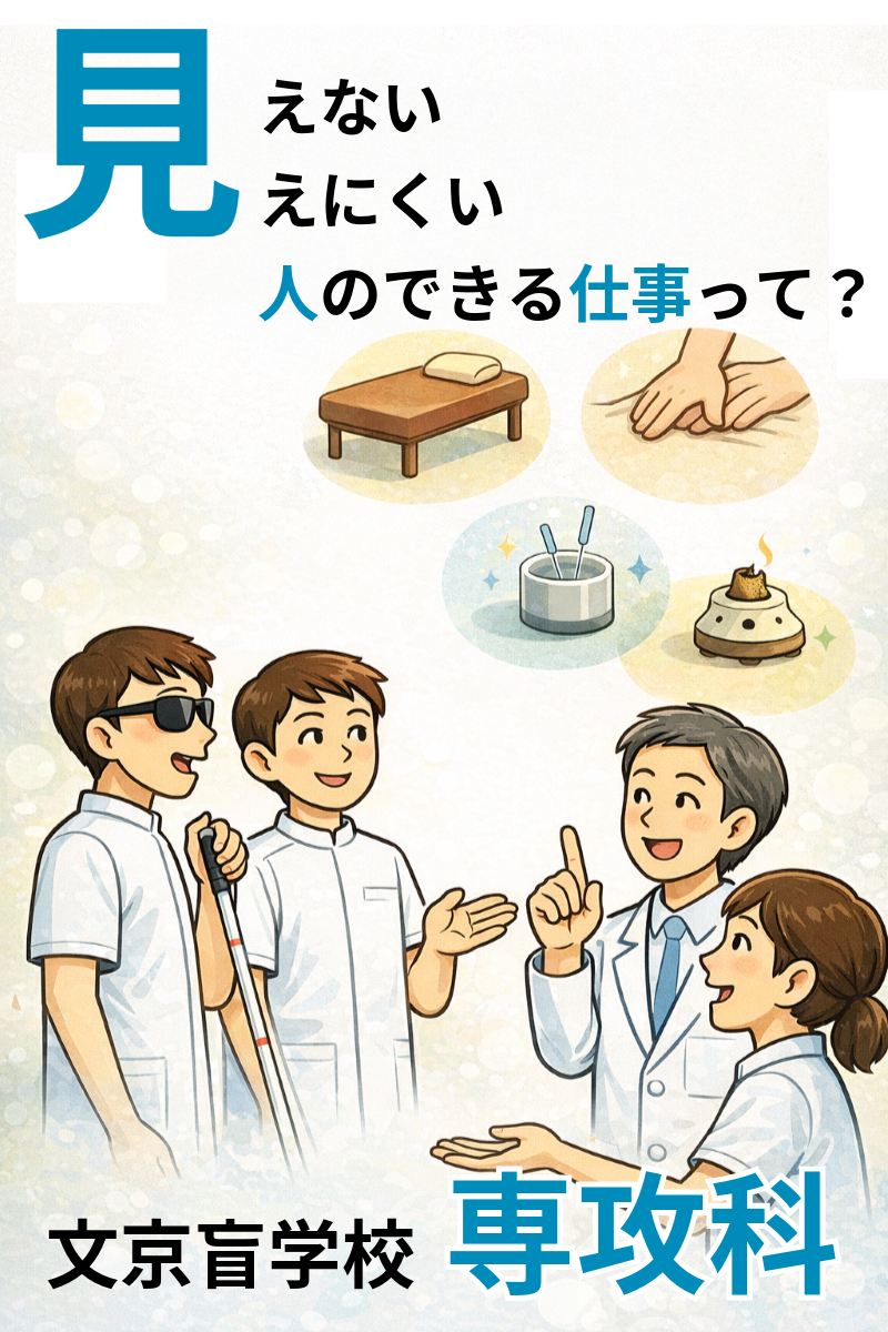 （専攻科の案内）見えない、見えにくくてもできる仕事って、なんだろう？答えは「三療」